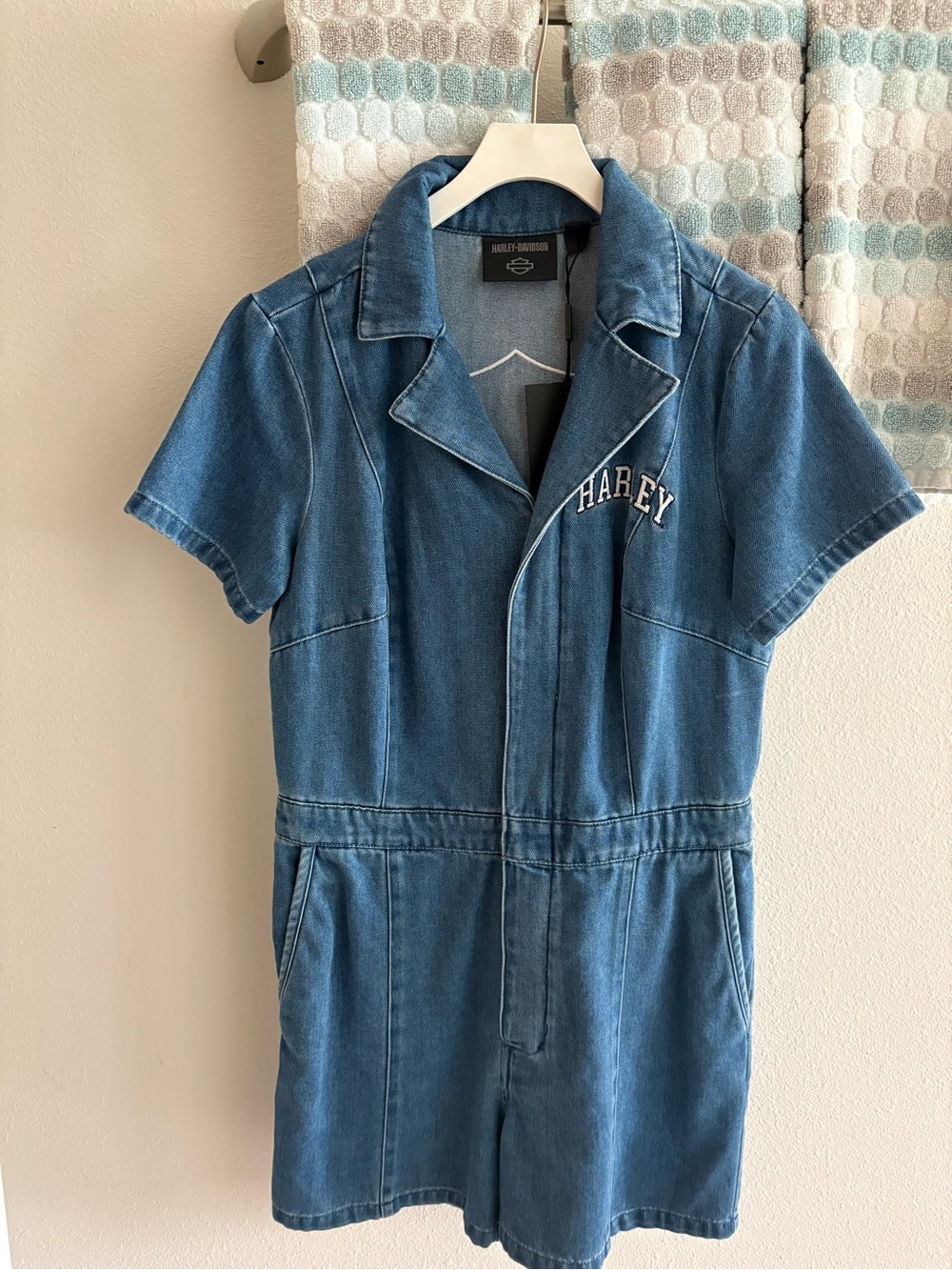 Harley-Davidson Girls' Blue Denim Short-Sleeve One-Piece Romper